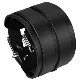 Flongo Men's Leather Bracelet Large Wide Leather Bracelet Bangle Leather Cuff Belt Black Brown Silver Punk Rock Biker Motorcyclist Adjustable Men's Accessories, Leather