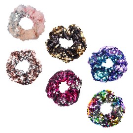 BIUDECO Sequin Ponytail Holders 6pcs Hair Ties Elastic Hair Bands Party Performance Random Color
