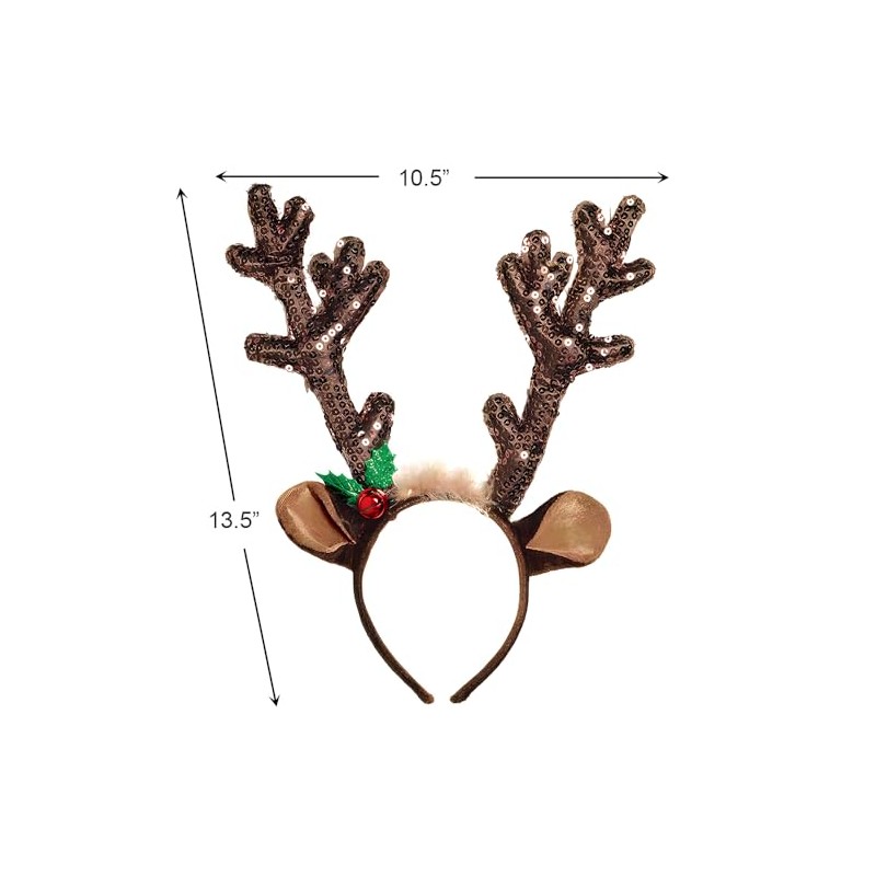 Amscan Sequined Brown Reindeer Antlers Headband - 15' x 14"