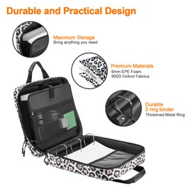Losong 3 Ring Zipper Binder 3 Inch D-Ring, Binder with Strap 700 Sheet Capacity & Multi-Pockets School and Office Binder Organizer, Compatible with 13-Inch MacBook (Patent Design Leopard)