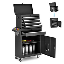 NicBex Rolling Tool Chest 5 Drawers Tool Chest w/Lockable Wheels, Detachable Top Tool Box, Liner, Adjustable Shelf Rolling Tool Storage Cabinet Organizer for Garage Workshop, Black
