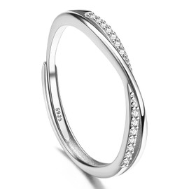 Women's 925 Sterling Silver Adjustable Cubic Zirconia Rings Minimalist Design Perfect for Engagement and Promise Silver Rings, Unprecious Metal, Cubic Zirconia, Unprecious metal, Cubic Zirconia