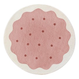 Poowe Round Kids Playroom Rug - Pink Cookie Design Nursery Rug for Bedroom - Playtime Collection, Learning & Game Carpet for Classroom, Best Shower Gift for Infant Toddlers（Round 47.2"