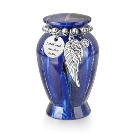 SOITIS Small Urns for Human Ashes, 2.83 Inch Mini Cremation Keepsake, Aluminum Memorial Urns for Ashes - Blue Funeral Urn with Chain