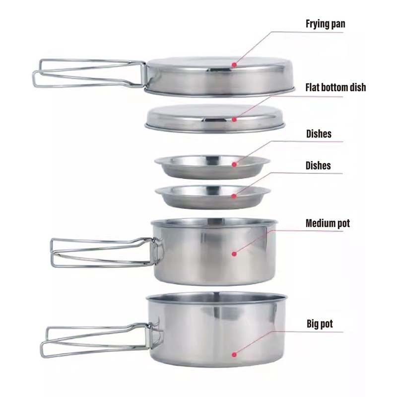 AIMALL 8PC Stainless Steel Camping Cookware Set, Lightweight & Durable