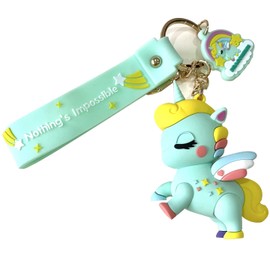 Rainbow Unicorn Keychain, OLIYuMi Cute Keychain Lanyard Unicorn Bag Keychain for Women Girls and Boys (Green)