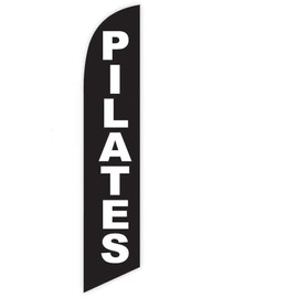 GLOBAL ADVERTISING SOLUTIONS Pilates Feather Flag Eye Catching Banner Sign for Business and Marketing Complete Set with 15 ft Pole Kit and Ground Spike