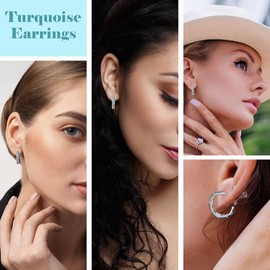 Shop LC Santa Fe Style Multicolor Turquoise J-Hoop Earrings for Women 925 Sterling Silver Boho Western Jewelry Boho Western Birthday Gifts for Women