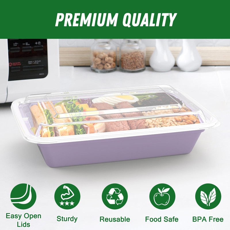 50 Pack (100-Piece) 32 oz Meal Prep Containers Reusable with