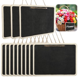 Pack of 12 Small Hanging Chalkboards, Mini Boards for Labelling, Signs, Double-Sided Small Blackboard with Jute Cord, Wall Blackboard Chalkboard Decoration for Home, Buffet, Wedding, Message Board, 16