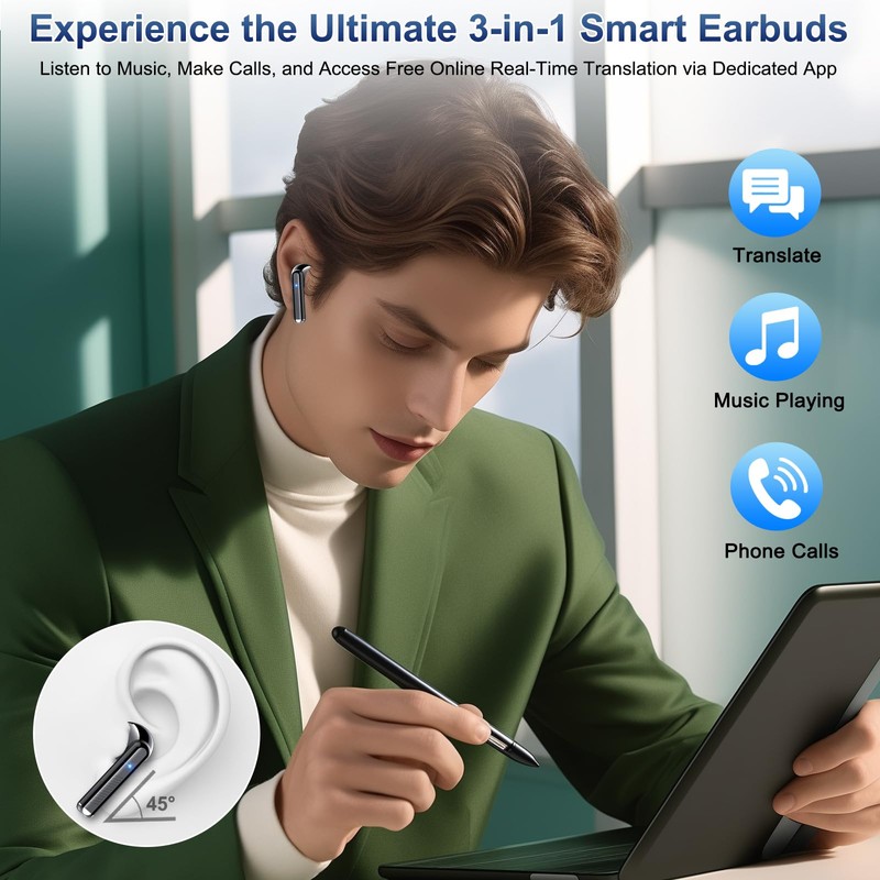 2026 AI Translation Earbuds Real Time, 165 Language Translator Earbuds