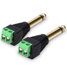 kwmobile 2 x 6.35 mm Jack Plug Adapter - Jack to 2-Pin Audio Cable Terminal Block Set - Terminal Block 6.35 mm Jack 2-Pin - Screw Mounting