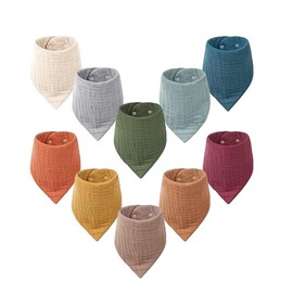 JUGLUTE Baberos para Bebe Niño - Pack de 10 Piezas Impermeables, 100% Algodón Suave de 6 Capas, Ideal para Bebés y Niños de 0 a 3 Años (Diseños Unisex, Color Oscuros)