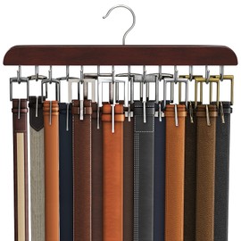 Belt Hanger for Closet, Sturdy Wood Belt Rack Closet Accessories with 14 Hooks Belt Organizer for Closet Organizers and Storage Max 42 Belts-Mahogany 1 Pack
