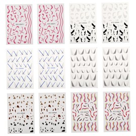 Mikinona 12 Sheets Stripes Lines Nail Art Stickers Decals for Fingernails Toenails Easy Application for DIY Nail Designs for Home Salon Use Great for Women