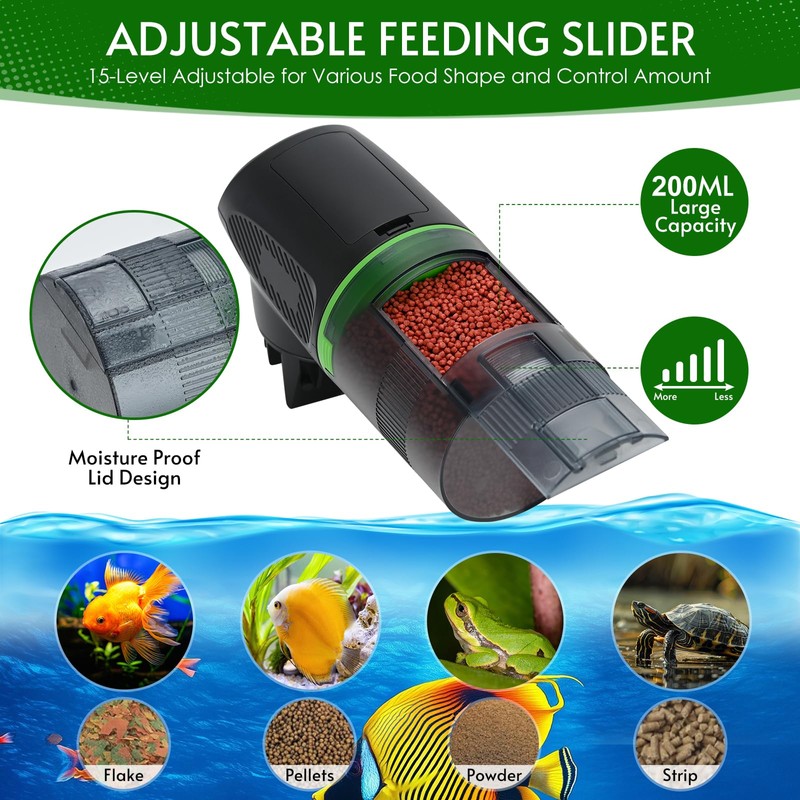 Podazz Automatic Fish Feeder, Moisture-Proof Aquarium Auto Feeder, Aquarium Tank