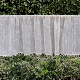 ArtisticHome Linen Look Window Curtain Country House Style Home Curtains Beige Bistro Curtain Kitchen Curtains with Plum Pattern H x W 145 x 45 cm