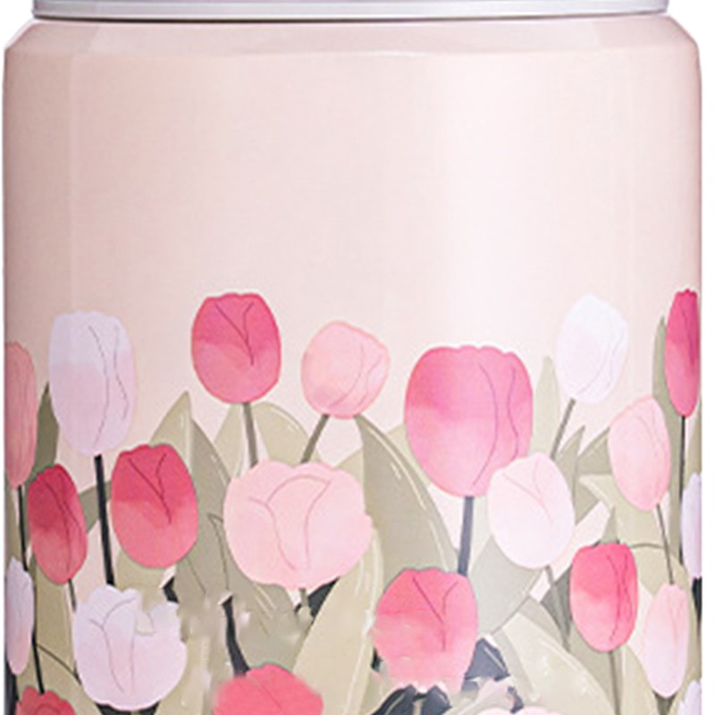 Insulated Food Jar Flower Pattern 450ML Capacity Stainless Steel Portable