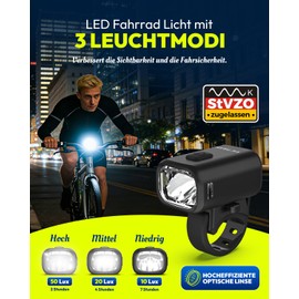 VICTGOAL Lampada anteriore per bicicletta omologata StVZO, 50 Lux LED per bicicletta anteriore