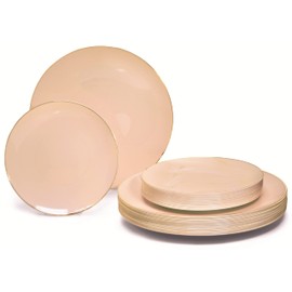 " OCCASIONS " 80 Plates Pack,(40 Guests) Premium Wedding Party Disposable Plastic Plates Set -40 x 10.5'' Dinner + 40 x 7.5'' Salad/Dessert(Bali, Blush/Gold)