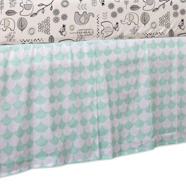 Lolli Living 100% Cotton Crib Bed Skirt (Kayden). Seaglass Green Scallop Pattern Machine-Washable Bed Skirt for Baby Crib
