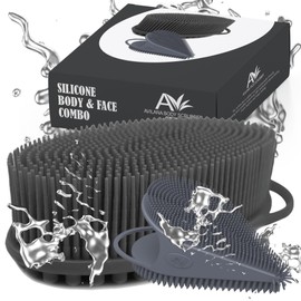 Avilana Silicone Body Scrubber and Silicone Face Scrubber Combo- Shower Loofah Sponge Alternative and Silicone Face Scrubber for Gentle Exfoliation and Cleanliness