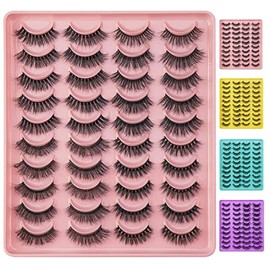 MAANGE Pestañas Postizas Mixtas 20 Pares Naturales 3D Faux Mink Fluffy Suaves y Ligero Pestañas Falsas Hechas a Mano y Reusables y Impermeables(Rosado)