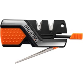 SHARPAL 101N Afilador de cuchillos de bolsillo 6 en 1, afilar y pulir todo tipo de cuchillos de cocina y exteriores, hoja dentada, 3 abrasivos de afilado premium