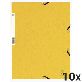 Exacompta 55309E Pack of 10 Folders Made of Extra Strong Colorspan Cardboard DIN A4 with 3 Flaps and Elastic Bands Yellow Document Folder Ideal for Office and School