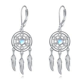 VONALA Leverback Earrings 925 Sterling Silver Dream Catcher/Larimar/Opal/Lapis/Turquoise Drop Earrings Jewellery Gift for Women (Dream Catcher)