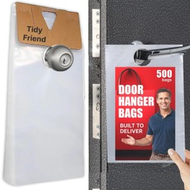 TidyFriend Door Hanger Bags 6” x 12” (500 Pack), Clear Door Hanger Bags Protects Flyers, Brochures, Notices, Printed Material - Waterproof and Secure Door Knob Hanger Bag for Outdoor Use