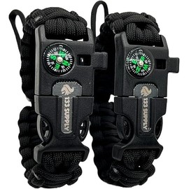 133 SUPPLY 2 PK Survival Paracord Bracelet Compass Hiking  Whistle Fire Starter