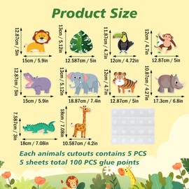 Wonmon 50 PCS Safari Animals Cutouts for Bulletin Board Decorations, Cute Jungle Animals Forest Animal Paper Cut-Outs for School Classroom Bulletin Board Wall Decor Craft Party Decoration