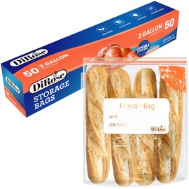 Dirose 2 Gallon Reclosable Bags - Double Zipper, Heavy Duty, Clear Plastic Storage Bags for Food, Freezer, and Household Use - 100 Count