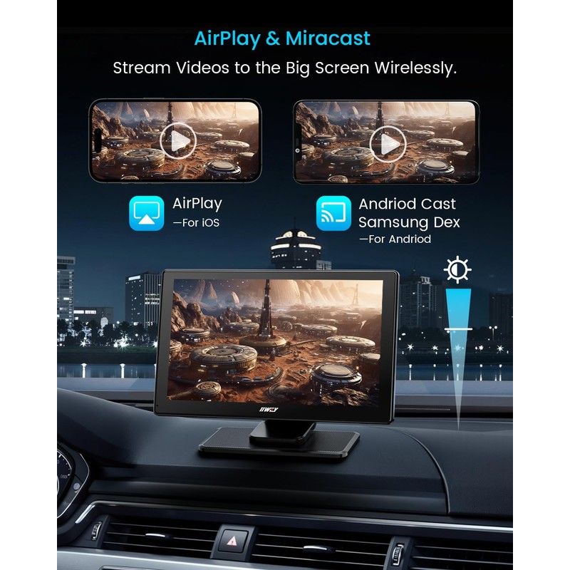 IK5 9" Wireless Apple CarPlay & Android Auto Screen, Portable