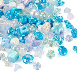 Beadthoven 100G Assorted Acrylic Beads Set Cute Flower Bow Butterfly Round Beads Bulk Pastel Candy Color Acrylic Kawaii Aesthetic Beads for Bracelets Jewelry Making Necklace Keychain DIY Supplies Blue