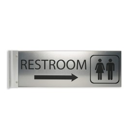 ALPHA DOG SIGNS - Corridor Projecting Hallway Bathroom Sign for Your Business, Right Arrow, 4x12 Inches, Double Sided, Indoor or Outdoor, Easy Installation, Made in the USA, Brushed Metal