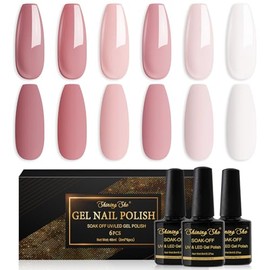 Shining She UV Nail Polish, 6 Colours Gel Polish uv Pastel Pink White Nude Pink Dark pink Nude gel polish Soak-Off UV Gel Nail Polish for Beginners nail Salon DIY, 8ML