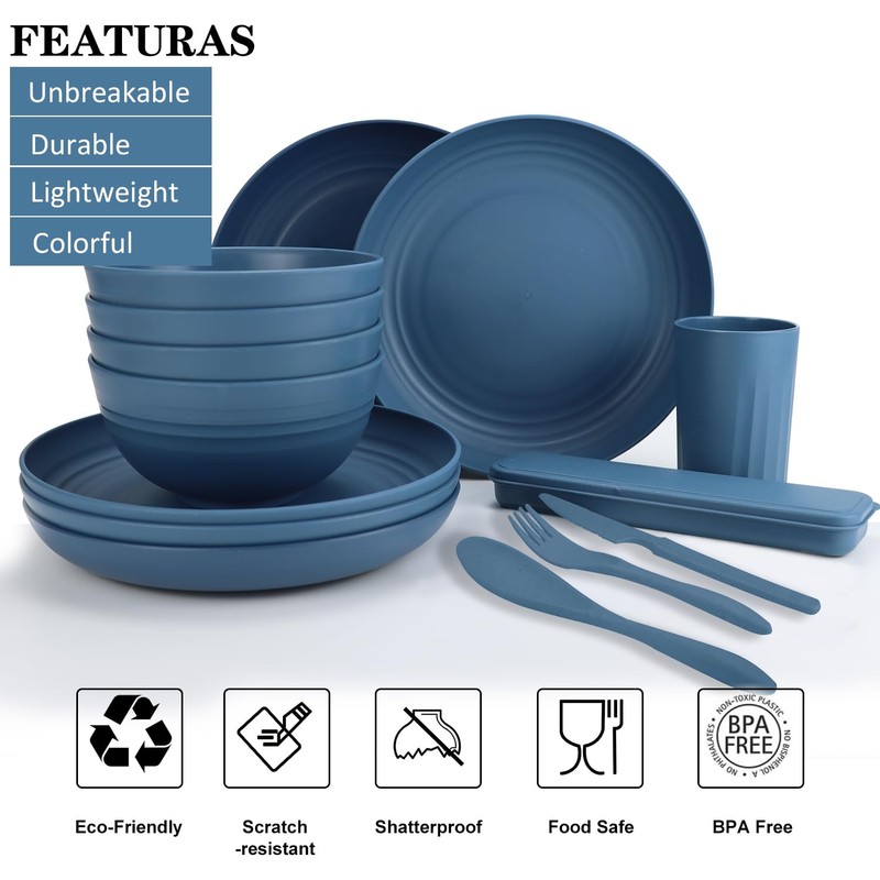 28-Piece Wheat Straw Dinnerware Sets, Microwave & Dishwasher Safe Unbreakable