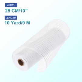 MECCANIXITY 10 Inch Glitter Poly Burlap Mesh for Wreath, Decorative Mesh Fabric Ribbon 10 Yard for Fall Easter Christmas Flower Bow, White & Silver