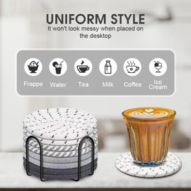 Sonicefit 8Pcs Drink Coasters with Holder, 4 Colors Minimalist Cotton Woven Coasters Set, Boho Absorbent Coaster Suitable for Various Cups, Ideal for Coffee Table, Bar Tabletop, Home Decor (Color 2)