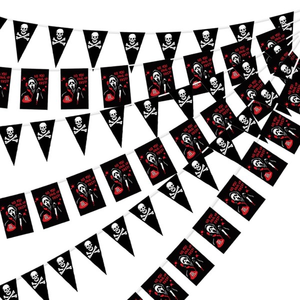 2 Pieces Black Skull Flag Garland Banner Halloween Skeleton Ghost
