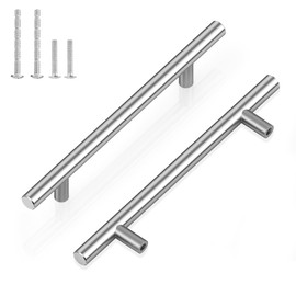 ENLACE Cabinet Handles, Pack of 2 Kitchen Cabinet Handles, Stainless Steel Kitchen Handles, Hole Spacing 128 mm, Total Length 200 mm, Silver T Furniture Handles for Drawer, Cabinet, Kitchen Cabinet