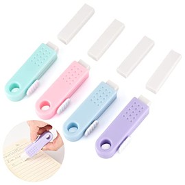 4 Pack Sliding Retractable Click Eraser Assorted Soft Colors Pastel Erasers Push Pull Aesthetic Erasers with Plastic Sleeve for Students Kids, School Office Home Supplies