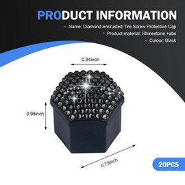 Diamall 20 PCS Bling Crystal Wheel Lug Nut Covers, 19mm Hexagonal Wheel Bolt Nut Caps Covers with Removal Tool, Wear-Resistant Tire Nut Cover, Car Exterior Bling Accessories for Girls Womens (Black)