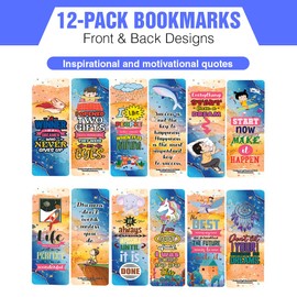 Creanoso Inspirational and Motivational Quotes with Cute and Funny Typography Bookmarks (2-Sets x 6 Cards) – Daily Inspirational Card Set – Interesting Book Page Clippers