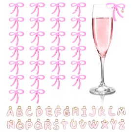 Qiuruoo Bow Decorations Wine Glass Charms, Pink Bow Decor as Drink Markers to Distinguish Glasses, Bow Party Decorations Suitable for Bachelorette Party, Bridal Celebration, Birthday