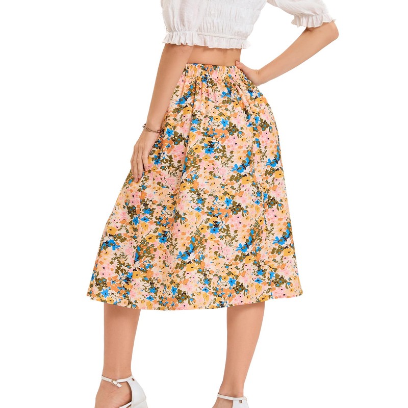 Bbonlinedress Women's Floral Print A-Line Knee-Length Summer Skirts Casual High