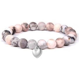 GMEDRIDAS Healing Crystal Bracelets for Women Adjustable Pink Zebra Natural Stone Bead Bracelet Jewelry Yoga Meditation Relax Gifts Friendship Birthday BFF for Women Teen Girls with Encourage Card