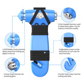 BSUXMAFG Martillo de seguridad para coche, herramienta de escape de emergencia 3 en 1 con interruptor de ventana y cortador de cinturón de seguridad, herramienta de escape de coche de emergencia para coche, oficina, hogar, azul
